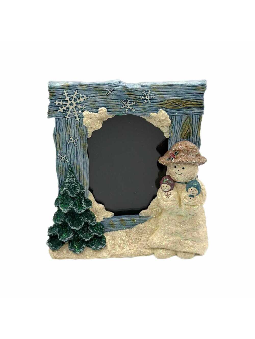 Vintage Enesco 1998 Snowsnickle Resin Snowman Mom & Children Picture Frame